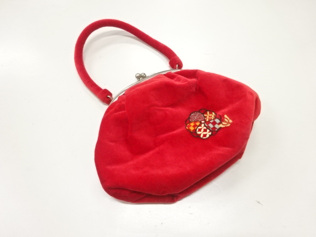 未使用品　ビロードがま口手提げバッグ